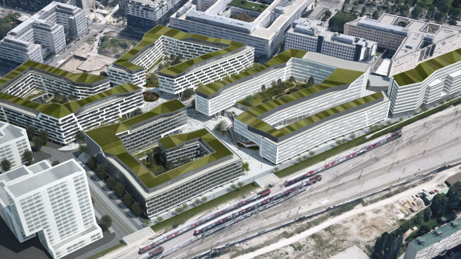 UniCredit Campus Bank Austria in Vienna, bird view render by LAND