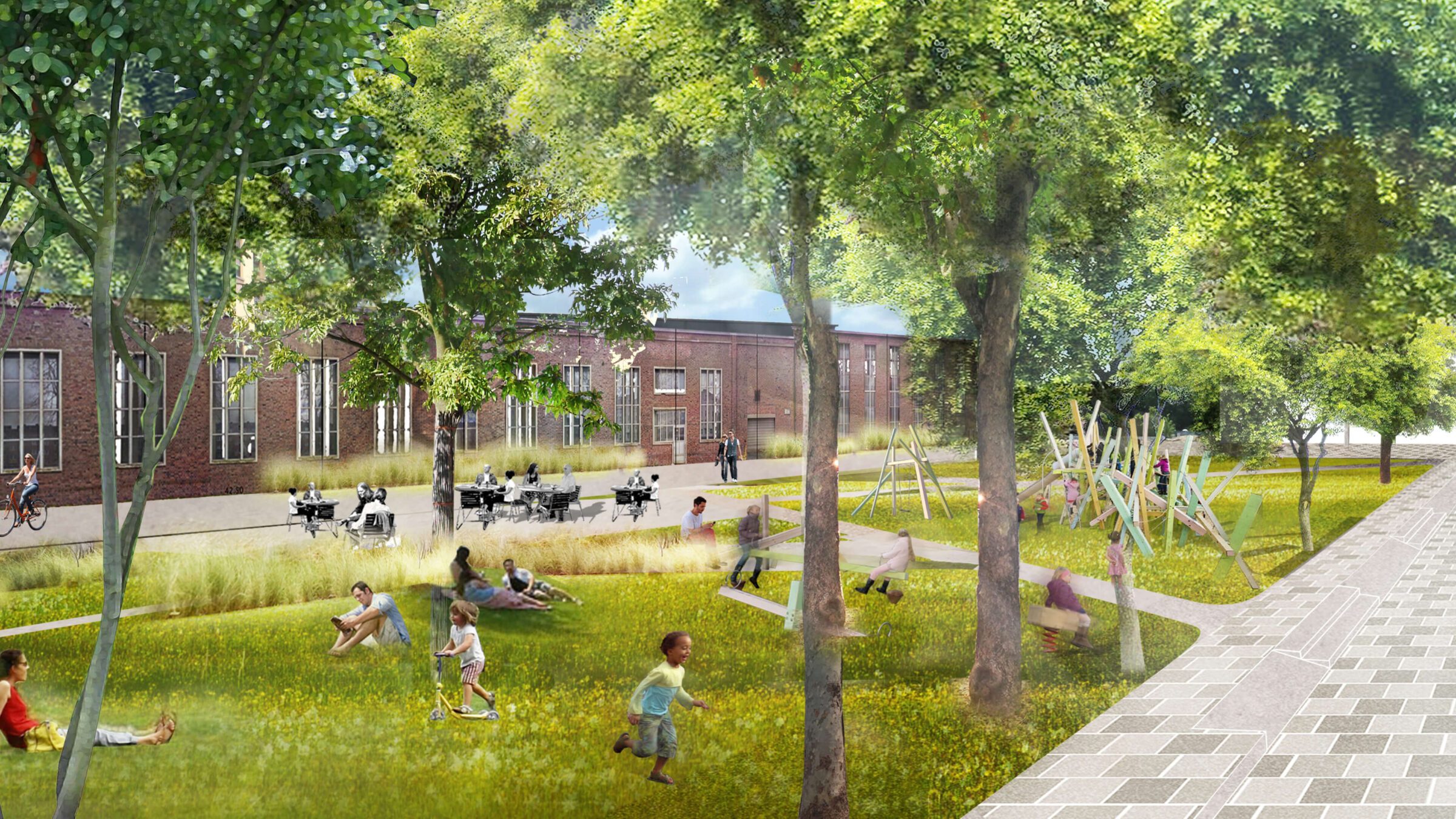 playground with children, rendering