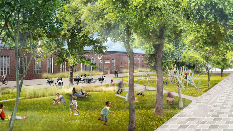 playground with children, rendering