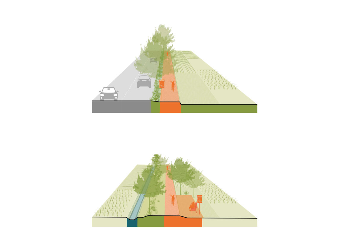 Axonometry of BikeOnda agricultural space