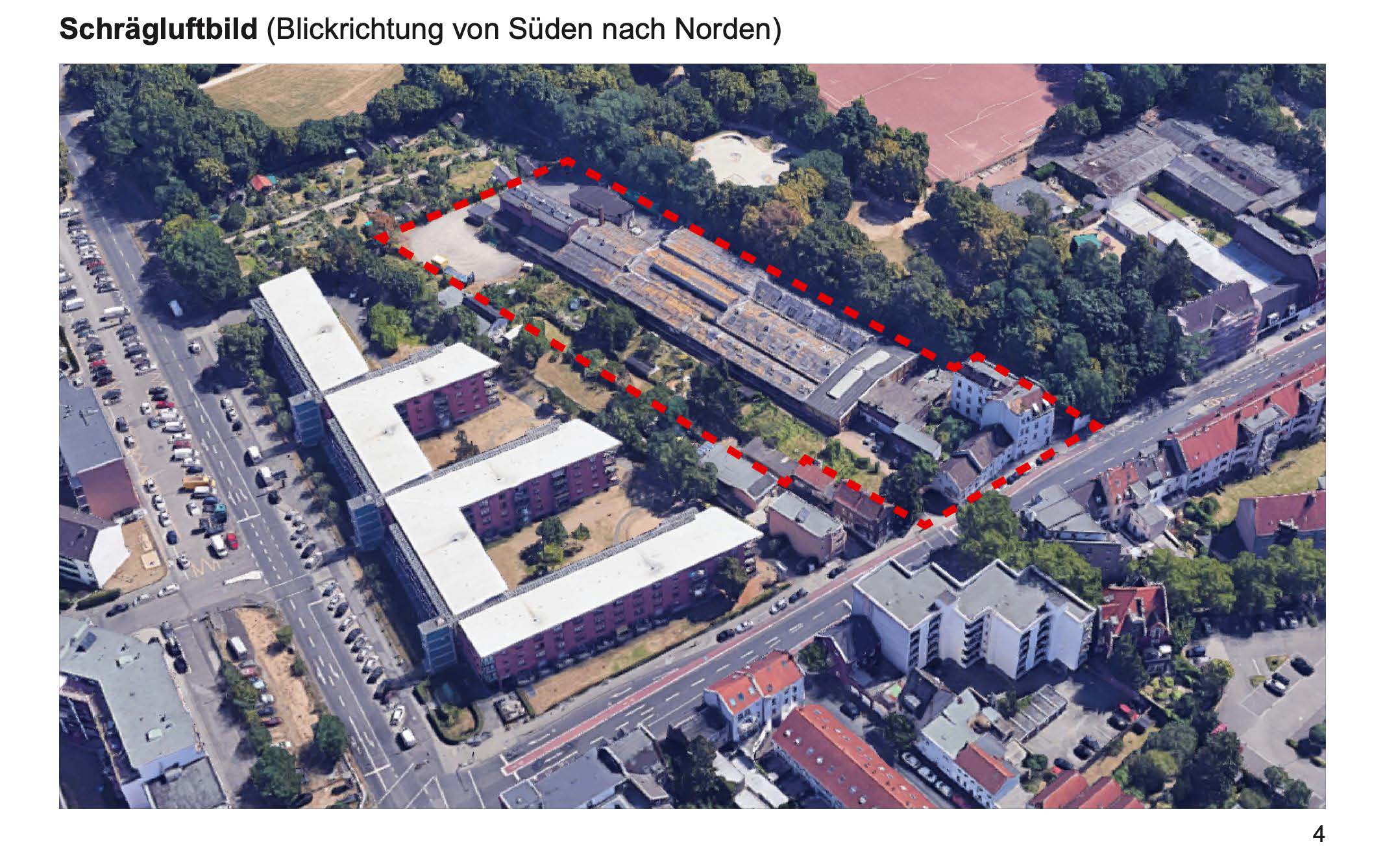 aerial view of building complex LÜCK, reminding the blocks of the 1920's