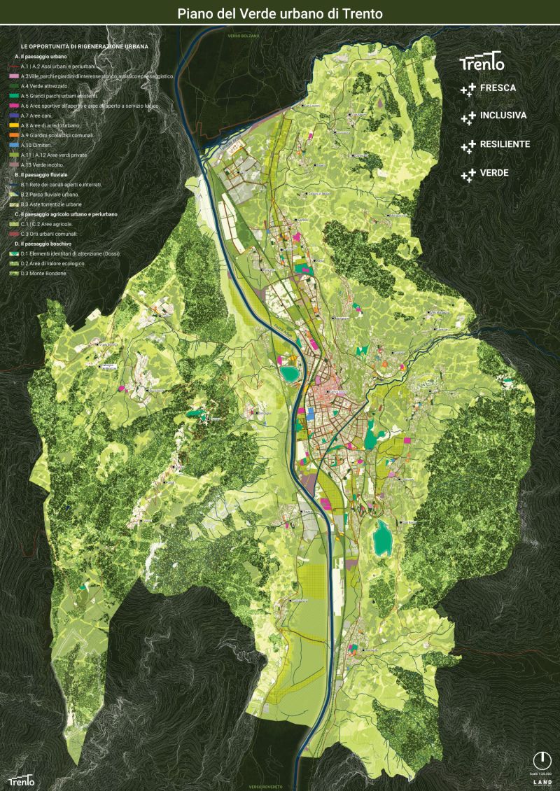 Manifesto for Urban Green Plan of Trento, a detailed map