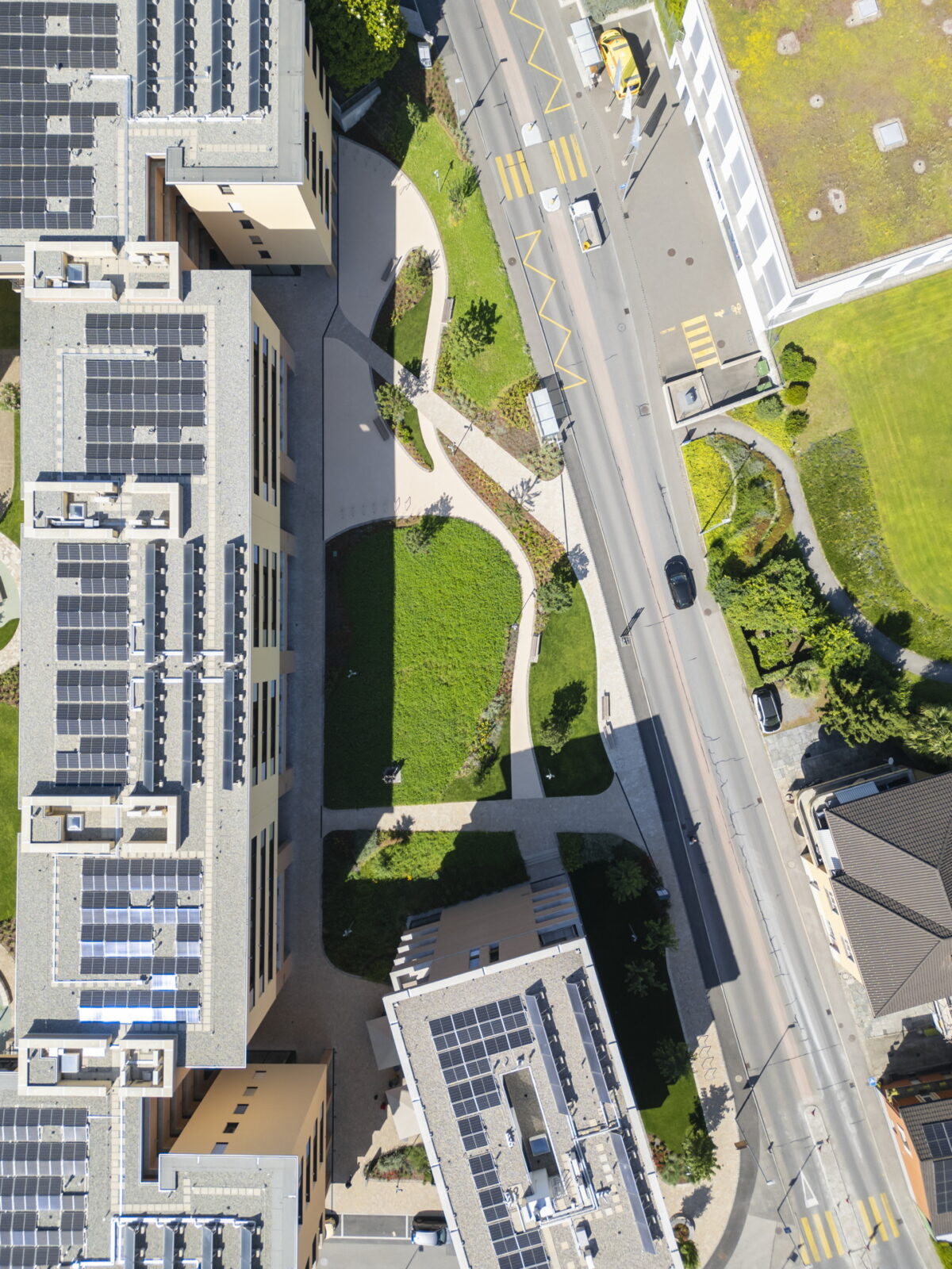 aerial view of residential complex with vegetation