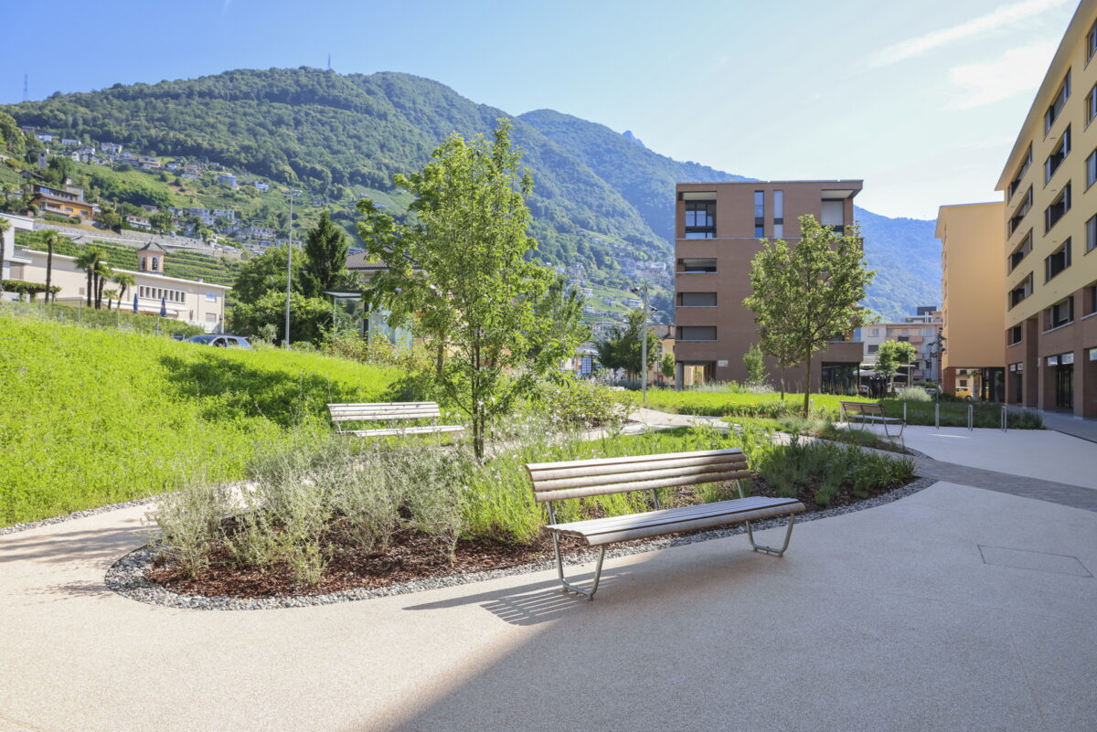 Residential Buildings with Greenery and Hillside