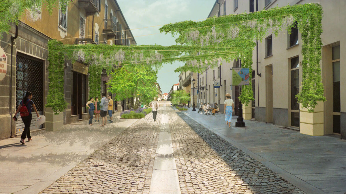 render of via mensa in Venaria Reale. A cobble street